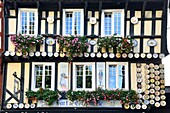 France, Finistere, Quimper, place St. Corentin square, medieval half-timbered house, Earthenware of Quimper HB Henriot store