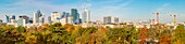 France, Paris, the Bois de Boulogne in autumn and the Tours de la Defense