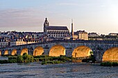 France, Loir et Cher, Loire Valley listed as World Heritage by UNESCO, Blois, Pont Jacques Gabriel, bridge over Loire river and St Louis cathedral