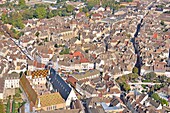 France, Cote d'Or, Burgundy climates listed as World Heritage by UNESCO, Beaune, the Hospices de Beaune or Hotel Dieu de Beaune (aerial view)