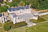 France, Loir et Cher, Loire Valley, listed as UNESCO World Heritage, St Denis sur Loire Castle (aerial view)