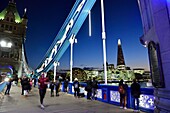 United Kingdom, London, Tower Bridge, lift bridge crossing the Thames, between the districts of Southwark and Tower Hamlets and the Shard London Bridge Tower by architect Renzo Piano, the tallest tower in London