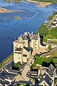 France, Maine et Loire, Loire Valley listed as World Heritage by UNESCO, Montsoreau, labelled Les Plus Beaux Villages de France (the Most Beautiful Villages of France), the castle (aerial view)