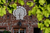 France, Corrèze, Dordogne valley, Collonges-la-Rouge, labeled the Most Beautiful Villages of France, village built of red sandstone, hotel restaurant