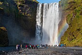 Island, Südisland, Skogar, Regenbogen vor dem Skogafoss