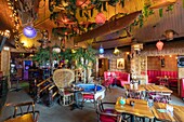 Canada, Province of Quebec, Mauricie region, Trois-Rivières, Hotel Motel Coconut with a kitsch, vintage look and especially last remnant of the Tiki fashion evoking the Polynesian beaches, the bar