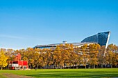 France, Paris, the Parc de la Villette in autumn, The Philharmonie de Paris by architect Jean Nouvel