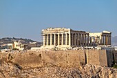 Greece, Athens, Acropolis of Athens, a UNESCO World Heritage Site, seen from the Hill of the Muses or Philopappos Hill, the Parthenon