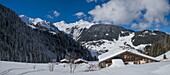 Frankreich, Savoyen, Beaufortain-Massiv, Areches Beaufort Familienurlaubsort Panorama des Chalets von Chornaix und des Mirantin-Massivs