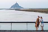 France, Manche, Mont Saint Michel Bay listed as World Heritage by UNESCO, Abbey of Mont Saint Michel and River Couesnon