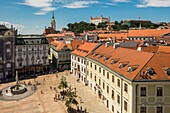 Slovakia, Bratislava, main square seen from the tower of the old town hall