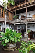 Spain, Canary Islands, Tenerife Island, La Orotava, green patio and wooden balconies of the casa de Los balcones, a stately home from the 17th century