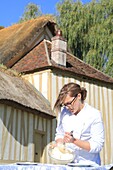 France, Oise, Chantilly, Domaine de Chantilly, restaurant du Hameau, Isabelle Duda making homemade whipped cream