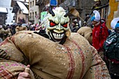 Switzerland, Valais, Evolene valley, Evolene, Carnaval with the Empailles and the Peluches who come from Pagan rites and go around the villages to frighten the bad spirits of winter