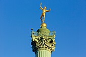 France, Paris, the Genie (Genius) of the Bastille at the top of the Colonne de Juillet (Column of July) by Auguste Dumont in 1836 in the Place de la Bastille (Bastille square)