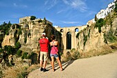 Spain, Andalusia, Malaga Province, Ronda, white villages road (Ruta de los Pueblos Blancos), perched village on a rocky spur and the Puente Nuevo (New Bridge)