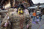 Switzerland, Valais, Evolene valley, Evolene, Carnaval with the Empailles and the Peluches who come from Pagan rites and go around the villages to frighten the bad spirits of winter