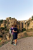 Spain, Andalusia, Malaga Province, Ronda, white villages road (Ruta de los Pueblos Blancos), perched village on a rocky spur and the Puente Nuevo (New Bridge)