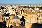 Spain, Valencia, old town, view from terrace of the bell tower of the Saint-Mary of Valencia cathedral