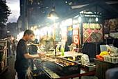 Singapore, Downtown, Telok Ayer Market, Satay Street, meat skewers stall