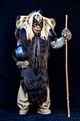 Switzerland, Valais, Lotschental valley, Wiler, Tschaggatta Carnival, costumes are made from animal skins, wooden masks and horse hair