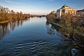 France, Indre et Loire, Loire valley listed as World Heritage by UNESCO, Tours, the Loire in Tours, the library and the eddies of the Loire from the Wilson bridge