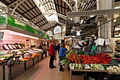 Spain, Valencia, historical center, the Central Market designed in 1914 by the architects of Barcelona Alexander Soler i March and Francesc Guardia i Vial