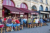 France, Gironde, Bordeaux, area listed as World Heritage by UNESCO, Quai Richelieu, terrace of the Vintage Café