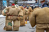 Switzerland, Valais, Evolene valley, Evolene, Carnaval with the Empailles and the Peluches who come from Pagan rites and go around the villages to frighten the bad spirits of winter