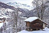 Switzerland, Valais, Herens valley, Les Haudères, straw keeping chalet