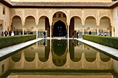 Spain, Andalusia, Granada, the Alhambra Palace, listed as World Heritage by UNESCO, built between 13th and 14th century by the Nasrides dynasty, islamic architecture, Nasrid dynasty's palace, Patio de los Arrayanes