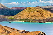 Ecuador, Galapagos archipelago, listed as World Heritage by UNESCO, Bartolomé Island, view of Santiago and its volcanic beaches