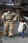 Switzerland, Valais, Evolene valley, Evolene, Carnaval with the Empailles and the Peluches who come from Pagan rites and go around the villages to frighten the bad spirits of winter