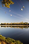 France, Loiret, Loire valley listed as World Heritage by UNESCO, Châteauneuf-sur-Loire, 4th edition Arbotrek with a night hanging 15 meters above the Loire