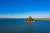 France, Manche, The Mont Saint Michel from a drone machine