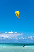 Mauritius, Savanne district, Bel Ombre beach, kitesurfer