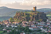 France, Haute Loire, feudal fortress of Polignac dated 11th century standing up on a basaltic mound, Loire valley