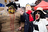 Switzerland, Valais, Evolene valley, Evolene, Carnaval with the Empailles and the Peluches who come from Pagan rites and go around the villages to frighten the bad spirits of winter