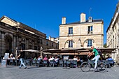 France, Gironde, Bordeaux, area listed as World Heritage by UNESCO, terrace of the restaurant Le Café Rohan, place Pey Berland