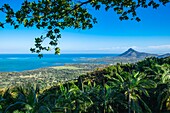 Mauritius, Riviere Noire district, Chamarel, panorama over the lagoon and Tourelle de Tamarin