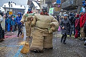 Switzerland, Valais, Evolene valley, Evolene, Carnaval with the Empailles and the Peluches who come from Pagan rites and go around the villages to frighten the bad spirits of winter