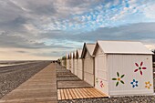 France, Somme, Baie de Somme, Cayeux-sur-mer, the largest plank road in Europe bordered by beach huts