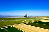 France, Manche, The Mont Saint Michel from a drone machine