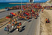 Papua New Guinea, National Capitale district, Port Moresby, Ela Beach District, Independence Festival held every year mid-September, morning Independence walk (Aerial view)