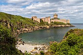 France, Ille et Vilaine, Cote d'Emeraude (Emerald Coast), Saint Malo, Plevenon, small cove below Fort la Latte at the Pointe de La Latte