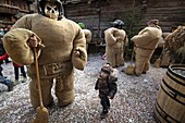 Switzerland, Valais, Evolene valley, Evolene, Carnaval with the Empailles and the Peluches who come from Pagan rites and go around the villages to frighten the bad spirits of winter