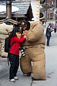 Switzerland, Valais, Evolene valley, Evolene, Carnaval with the Empailles and the Peluches who come from Pagan rites and go around the villages to frighten the bad spirits of winter