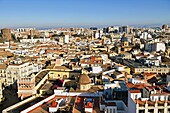 Spain, Valencia, old town, city view from terrace of the bell tower of the St Mary of Valencia cathedral