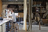 France, Indre et Loire, Loire valley listed as World Heritage by UNESCO, Tours, Offard's workshop, L'Atelier d'Offard perpetuates the know-how of planked wallpaper from the great factories of the 18th and 19th centuries