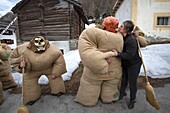 Switzerland, Valais, Evolene valley, Evolene, Carnaval with the Empailles and the Peluches who come from Pagan rites and go around the villages to frighten the bad spirits of winter